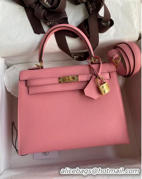 Best Product Hermes Kelly 25/28cm Bag in Original Epsom Leather 1Q Milk Shake Pink/Gold P2024 ((Half Handmade)