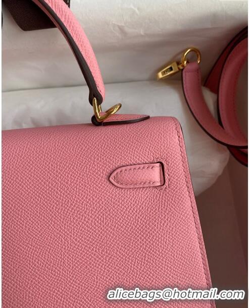 Best Product Hermes Kelly 25/28cm Bag in Original Epsom Leather 1Q Milk Shake Pink/Gold P2024 ((Half Handmade)