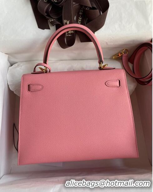 Best Product Hermes Kelly 25/28cm Bag in Original Epsom Leather 1Q Milk Shake Pink/Gold P2024 ((Half Handmade)