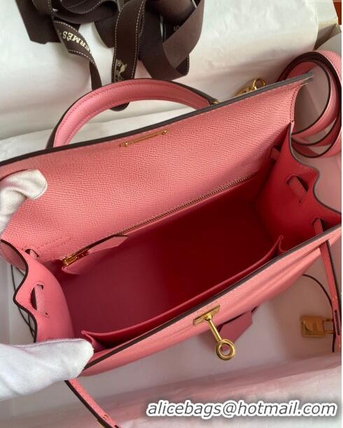 Best Product Hermes Kelly 25/28cm Bag in Original Epsom Leather 1Q Milk Shake Pink/Gold P2024 ((Half Handmade)