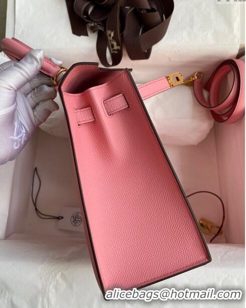 Best Product Hermes Kelly 25/28cm Bag in Original Epsom Leather 1Q Milk Shake Pink/Gold P2024 ((Half Handmade)