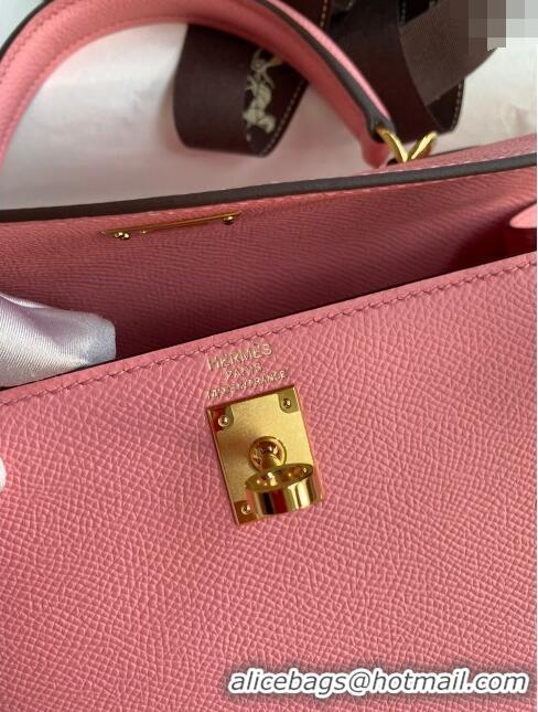 Best Product Hermes Kelly 25/28cm Bag in Original Epsom Leather 1Q Milk Shake Pink/Gold P2024 ((Half Handmade)