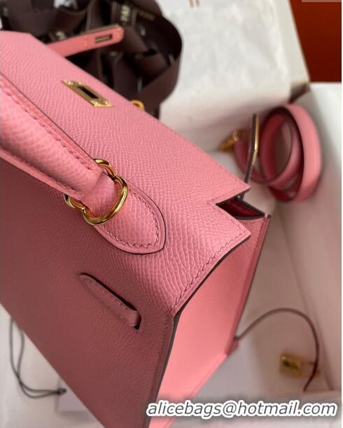 Best Product Hermes Kelly 25/28cm Bag in Original Epsom Leather 1Q Milk Shake Pink/Gold P2024 ((Half Handmade)