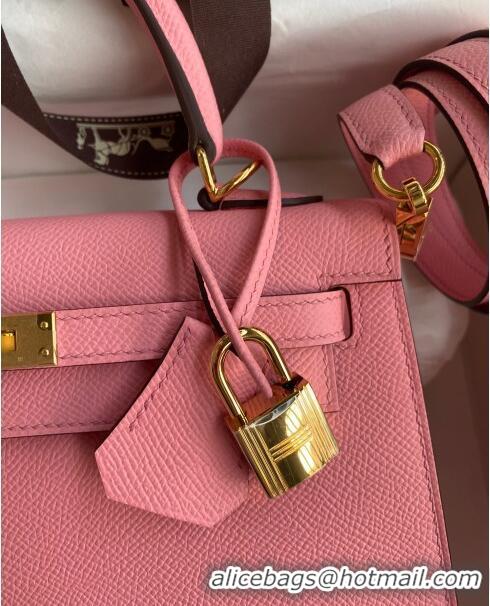 Best Product Hermes Kelly 25/28cm Bag in Original Epsom Leather 1Q Milk Shake Pink/Gold P2024 ((Half Handmade)