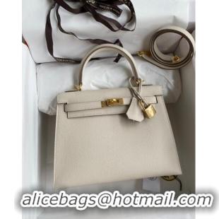 Luxurious Hermes Kelly 25/28cm Bag in Original Epsom Leather K2528 Milk Shake White/Gold 2024 ((Half Handmade)