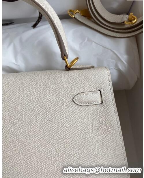 Luxurious Hermes Kelly 25/28cm Bag in Original Epsom Leather K2528 Milk Shake White/Gold 2024 ((Half Handmade)