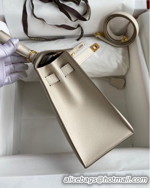 Luxurious Hermes Kelly 25/28cm Bag in Original Epsom Leather K2528 Milk Shake White/Gold 2024 ((Half Handmade)