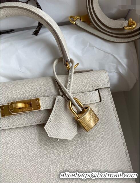 Luxurious Hermes Kelly 25/28cm Bag in Original Epsom Leather K2528 Milk Shake White/Gold 2024 ((Half Handmade)