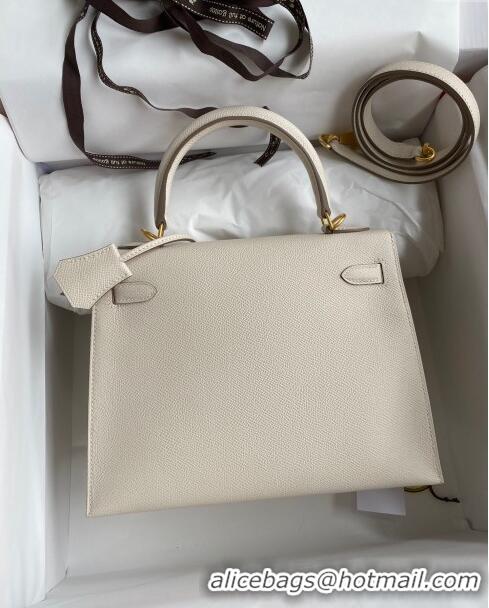 Luxurious Hermes Kelly 25/28cm Bag in Original Epsom Leather K2528 Milk Shake White/Gold 2024 ((Half Handmade)