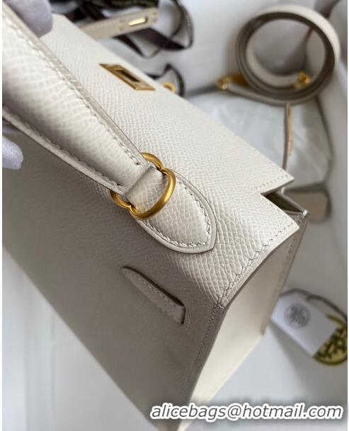 Luxurious Hermes Kelly 25/28cm Bag in Original Epsom Leather K2528 Milk Shake White/Gold 2024 ((Half Handmade)