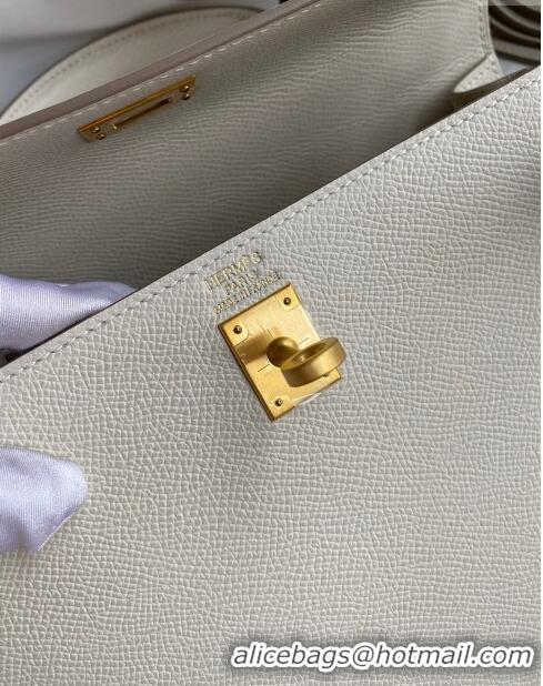 Luxurious Hermes Kelly 25/28cm Bag in Original Epsom Leather K2528 Milk Shake White/Gold 2024 ((Half Handmade)