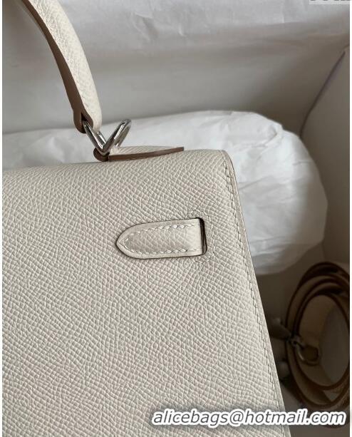 Trendy Design Hermes Kelly 25/28cm Bag in Original Epsom Leather K2528 Milk Shake White/Silver 2024 ((Half Handmade)