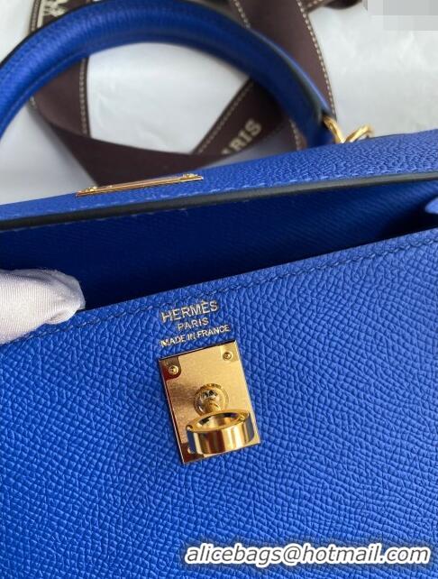 Luxurious Hermes Kelly 25/28cm Bag in Original Epsom Leather K2528 Blue/Gold 2024 ((Half Handmade)