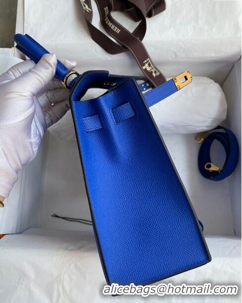 Luxurious Hermes Kelly 25/28cm Bag in Original Epsom Leather K2528 Blue/Gold 2024 ((Half Handmade)