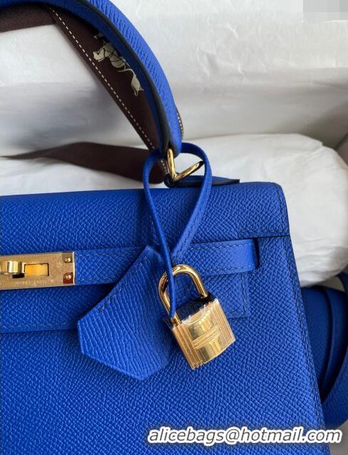 Luxurious Hermes Kelly 25/28cm Bag in Original Epsom Leather K2528 Blue/Gold 2024 ((Half Handmade)