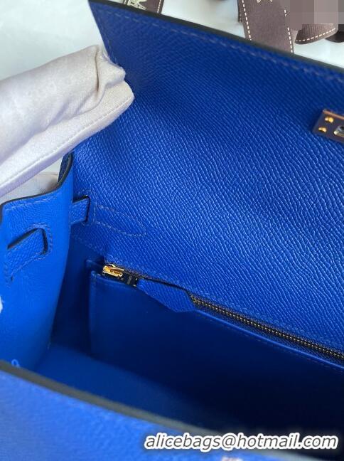 Luxurious Hermes Kelly 25/28cm Bag in Original Epsom Leather K2528 Blue/Gold 2024 ((Half Handmade)