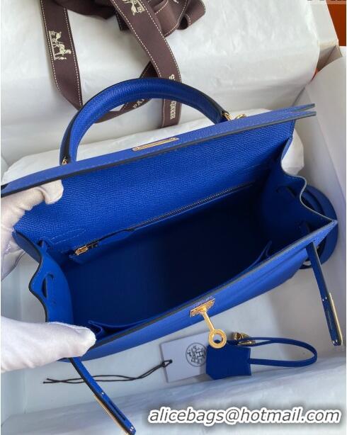 Luxurious Hermes Kelly 25/28cm Bag in Original Epsom Leather K2528 Blue/Gold 2024 ((Half Handmade)