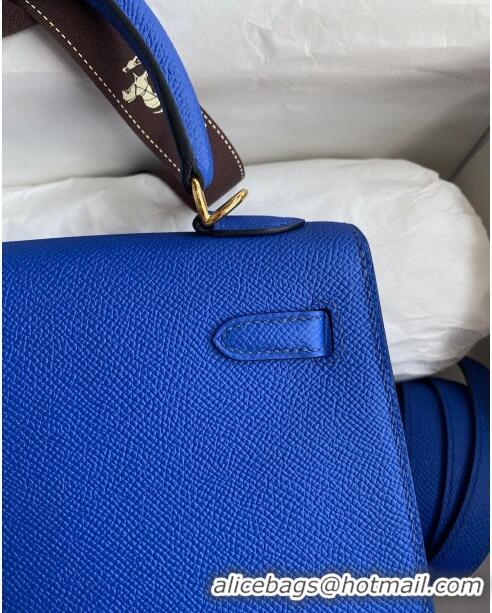 Luxurious Hermes Kelly 25/28cm Bag in Original Epsom Leather K2528 Blue/Gold 2024 ((Half Handmade)