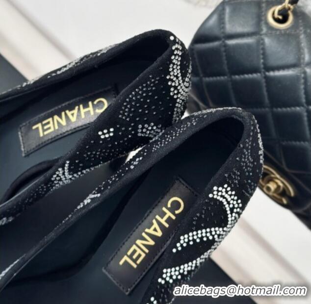 Best Price Chanel Suede High Heel Platform Pumps 10.5cm with Crystals Black 424120