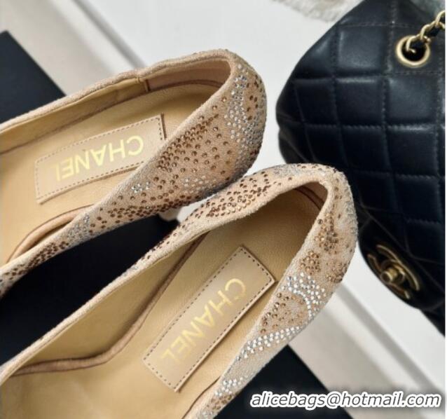 Luxury Chanel Suede High Heel Platform Pumps 10.5cm Beige 424121