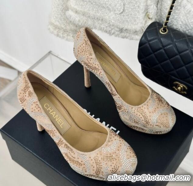 Luxury Chanel Suede High Heel Platform Pumps 10.5cm Beige 424121