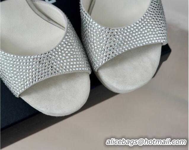 Grade Quality Chanel Suede High Heel Platform Sandals 10.5cm with Crystals Light Grey 424123