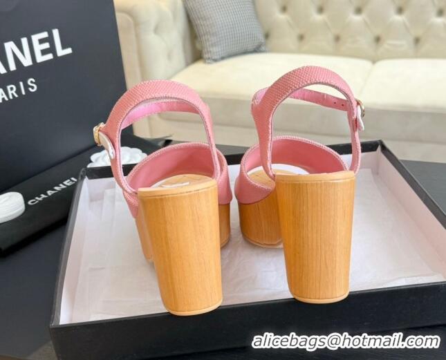 Top Grade Chanel Wedge Fabric Sandals 10cm G45555 Pink 424126