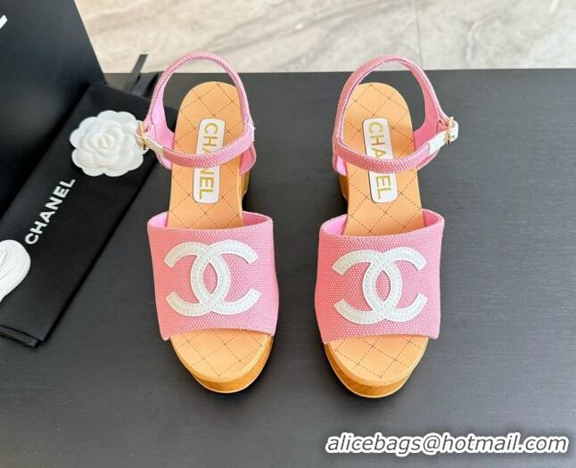 Top Grade Chanel Wedge Fabric Sandals 10cm G45555 Pink 424126