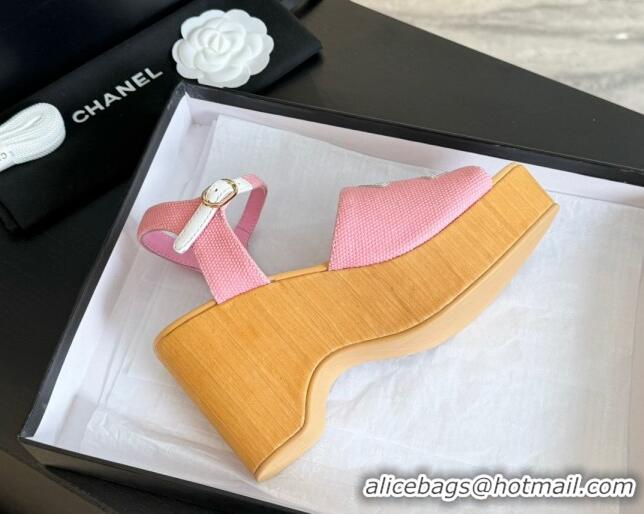 Top Grade Chanel Wedge Fabric Sandals 10cm G45555 Pink 424126