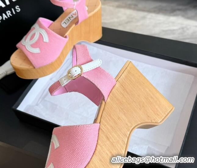 Top Grade Chanel Wedge Fabric Sandals 10cm G45555 Pink 424126