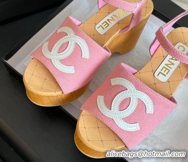 Top Grade Chanel Wedge Fabric Sandals 10cm G45555 Pink 424126