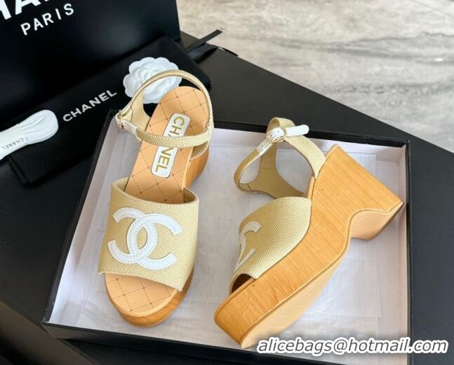 Purchase Chanel Wedge Fabric Sandals 10cm G45555 Beige 424127