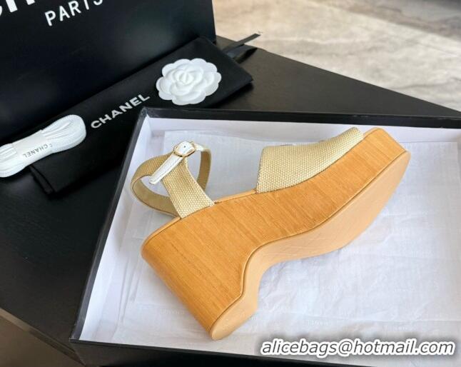 Purchase Chanel Wedge Fabric Sandals 10cm G45555 Beige 424127