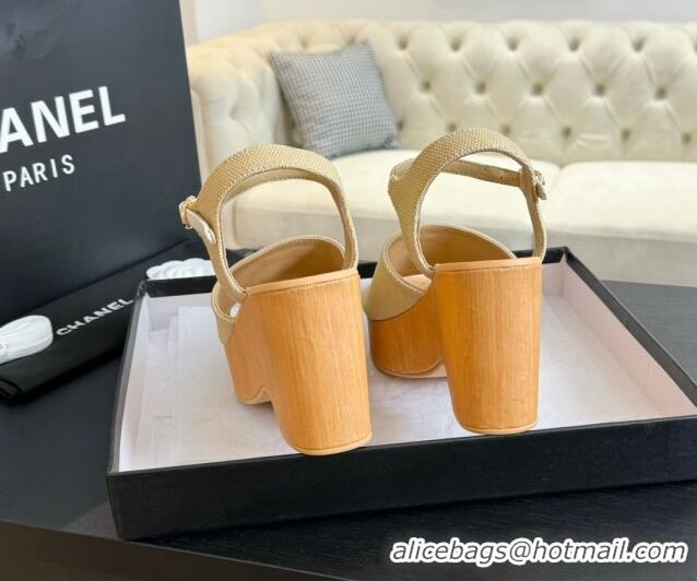 Purchase Chanel Wedge Fabric Sandals 10cm G45555 Beige 424127