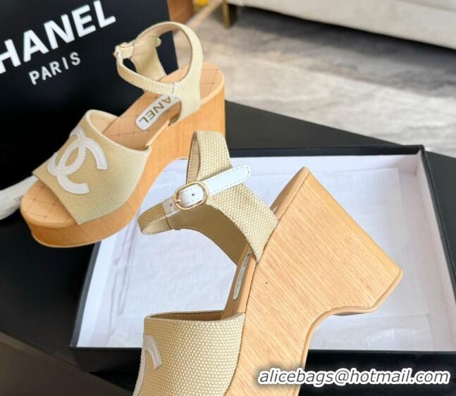 Purchase Chanel Wedge Fabric Sandals 10cm G45555 Beige 424127