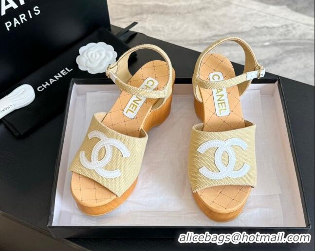 Purchase Chanel Wedge Fabric Sandals 10cm G45555 Beige 424127