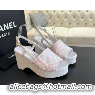 Lowest Price Chanel Tweed Wedge Sandals 10cm Pink 424130