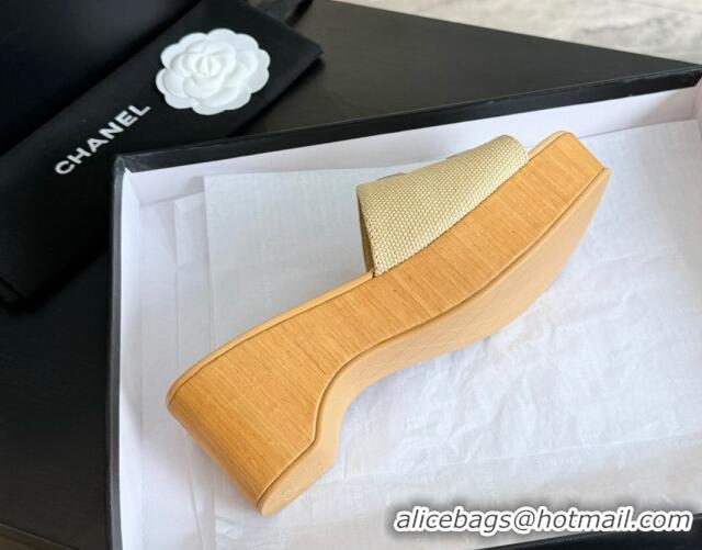 Popular Style Chanel Wedge Fabric Slide Sandal 10cm G45555 Beige 424135