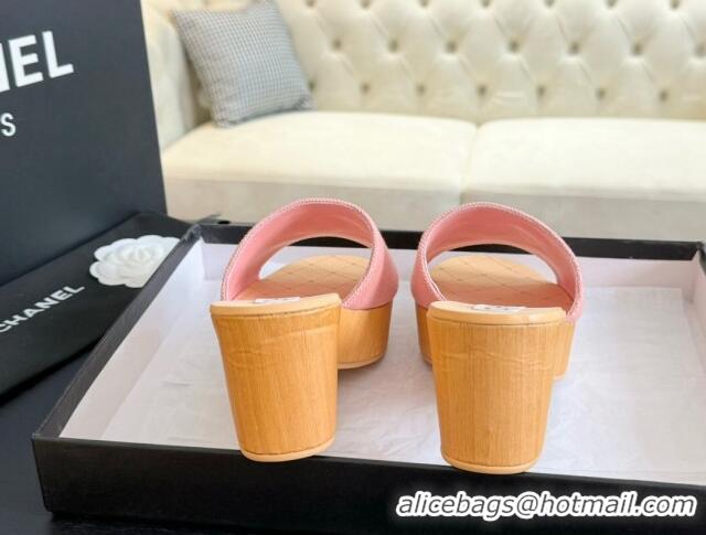 Good Quality Chanel Wedge Fabric Slide Sandal 10cm G45555 Pink 424136