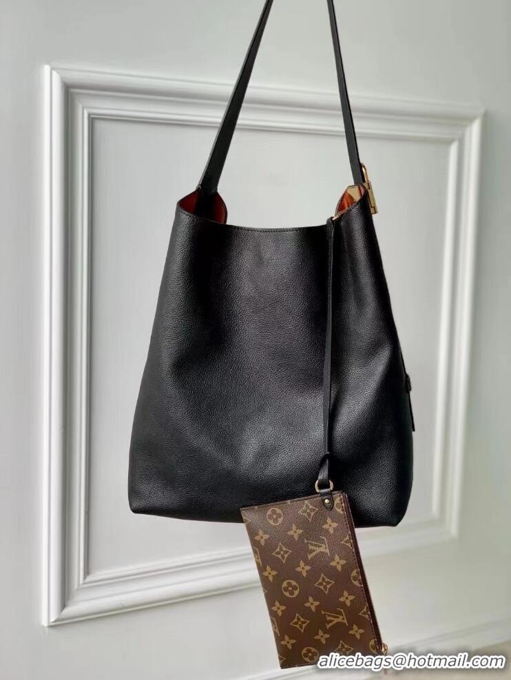 Top Design Louis Vuitton  Grained Calfskin Low Key Hobo MM M24856 Black