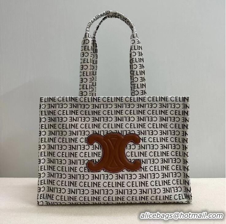 Best Quality Celine Large Cabas Thais Tote Bag in Textile And Calfskin C196762 2024