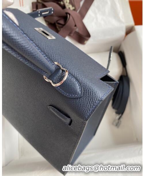 Luxurious Hermes Kelly 25/28cm Bag in Original Epsom Leather K2528 Deep Blue/Silver 2024 (Half Handmade)