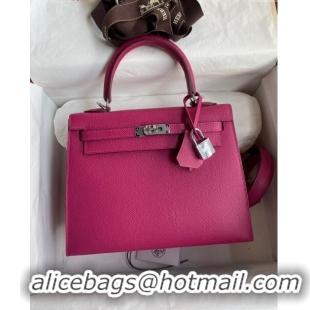 Top Quality Hermes Kelly 25/28cm Bag in Original Epsom Leather K2528 Rosy/Silver 2024 (Half Handmade)