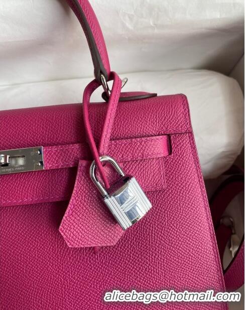 Top Quality Hermes Kelly 25/28cm Bag in Original Epsom Leather K2528 Rosy/Silver 2024 (Half Handmade)