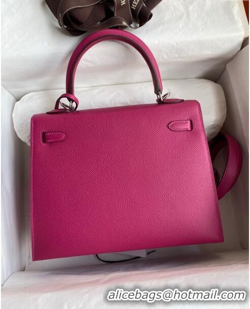 Top Quality Hermes Kelly 25/28cm Bag in Original Epsom Leather K2528 Rosy/Silver 2024 (Half Handmade)