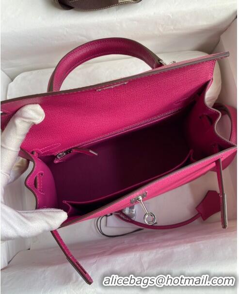 Top Quality Hermes Kelly 25/28cm Bag in Original Epsom Leather K2528 Rosy/Silver 2024 (Half Handmade)