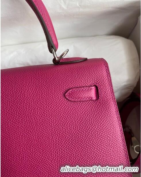 Top Quality Hermes Kelly 25/28cm Bag in Original Epsom Leather K2528 Rosy/Silver 2024 (Half Handmade)