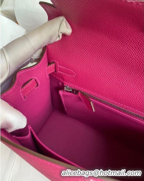 Top Quality Hermes Kelly 25/28cm Bag in Original Epsom Leather K2528 Rosy/Silver 2024 (Half Handmade)