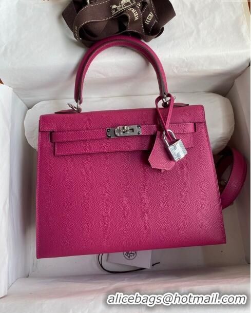 Top Quality Hermes Kelly 25/28cm Bag in Original Epsom Leather K2528 Rosy/Silver 2024 (Half Handmade)