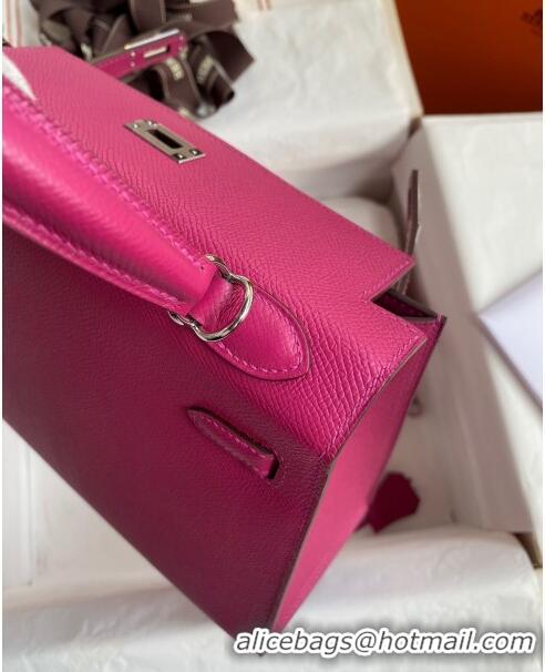 Top Quality Hermes Kelly 25/28cm Bag in Original Epsom Leather K2528 Rosy/Silver 2024 (Half Handmade)